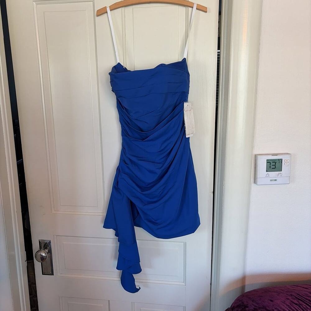 Royal Blue Ruched Mermaid Hem Satin Party Tube Dress